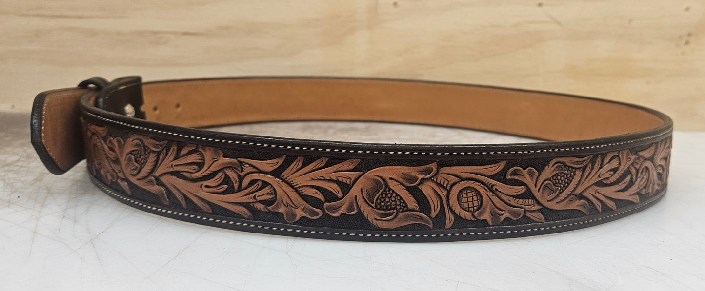 2 Tone Floral Carved Belt