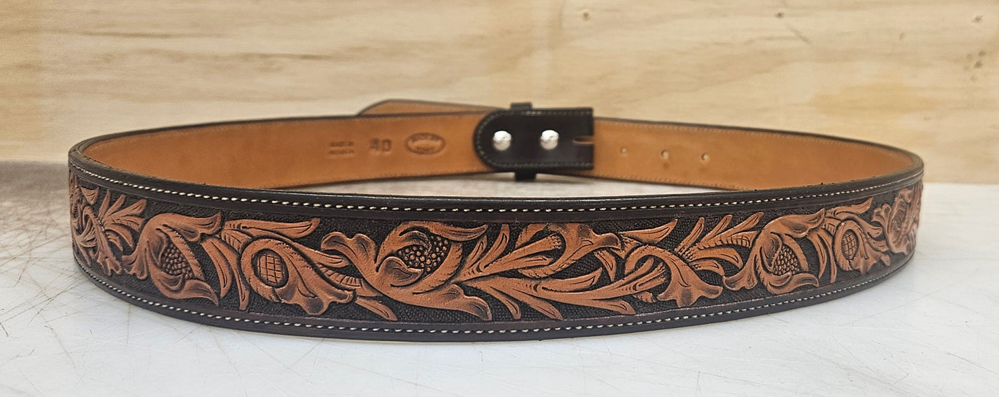 2 Tone Floral Carved Belt