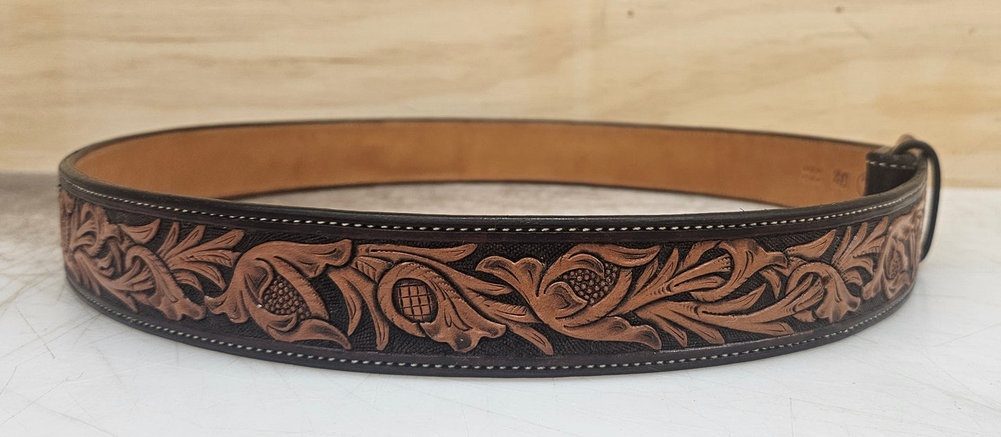 2 Tone Floral Carved Belt