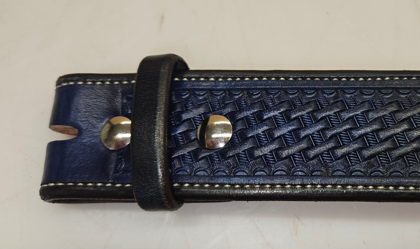 Dark blue basket stamped belt