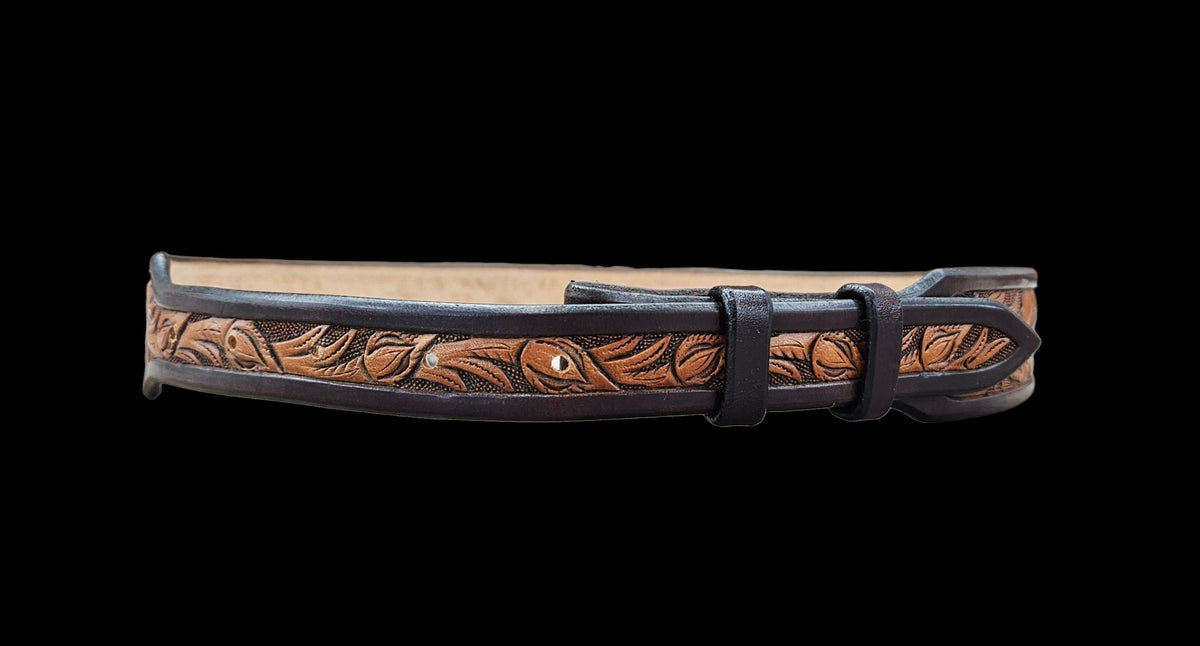 34" floral carved tapered belt