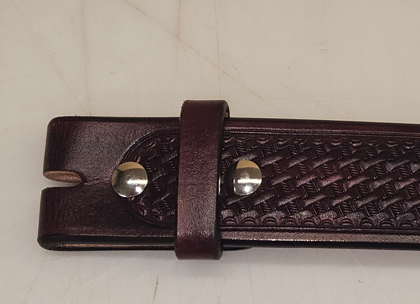 Burgundy basket stamped belt