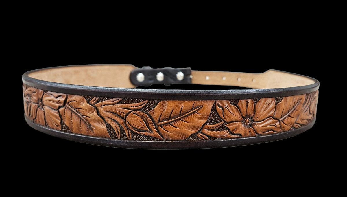 34" floral carved tapered belt