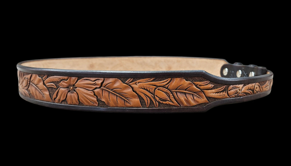 34" floral carved tapered belt