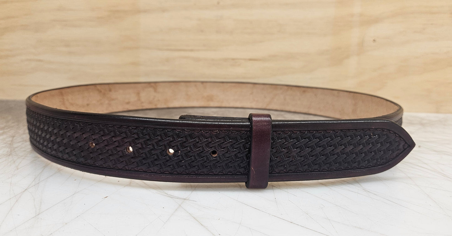 Burgundy basket stamped belt